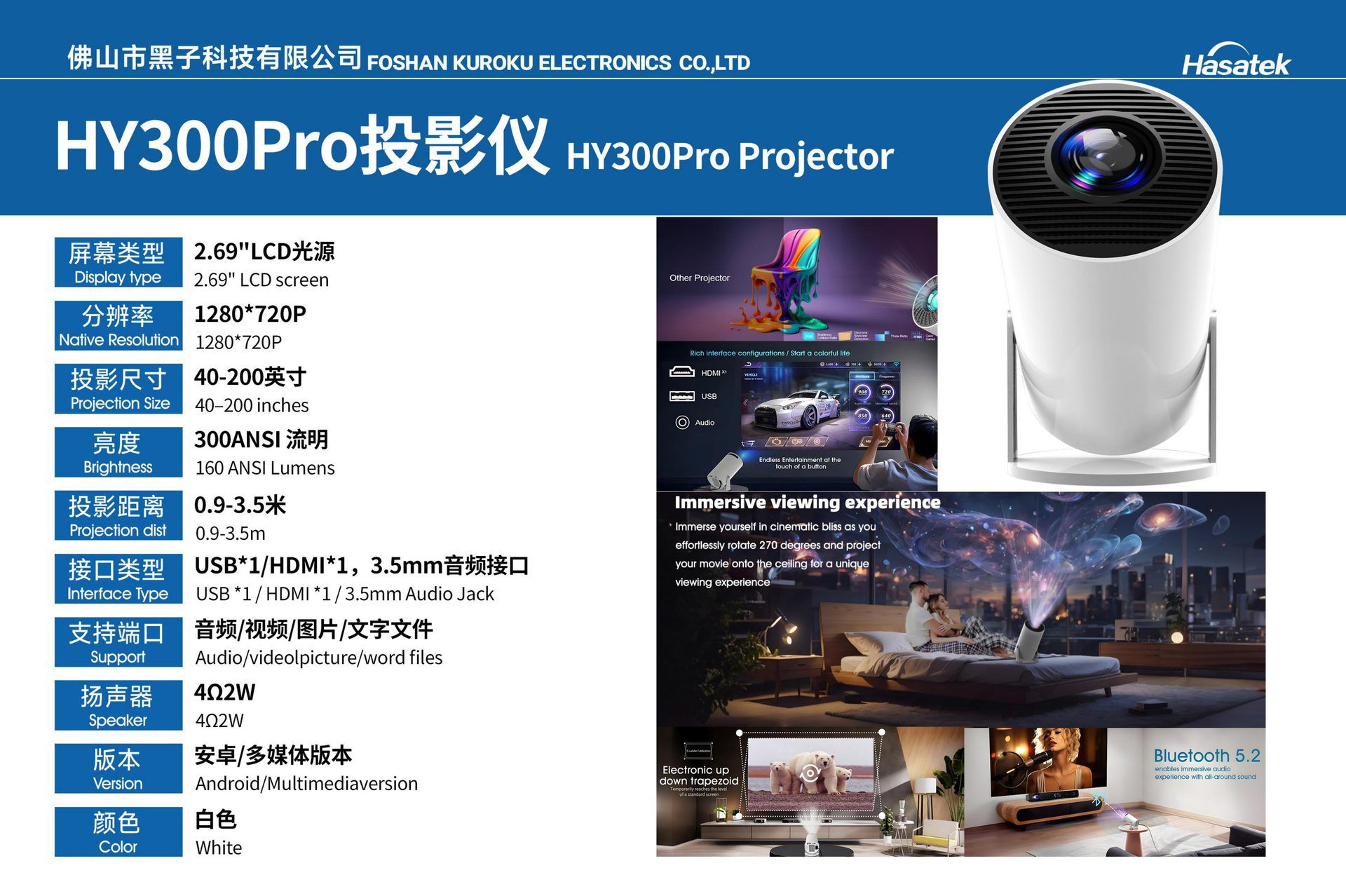 HY300Pro Projector, including product introduction and specifications